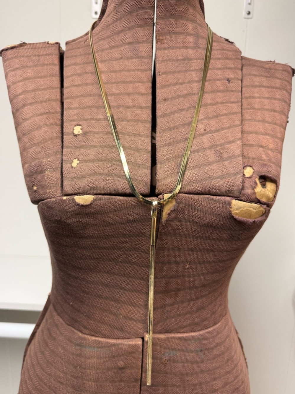 Vintage Gold Tone Multi-Strand Herringbone Statement Necklace Lariat